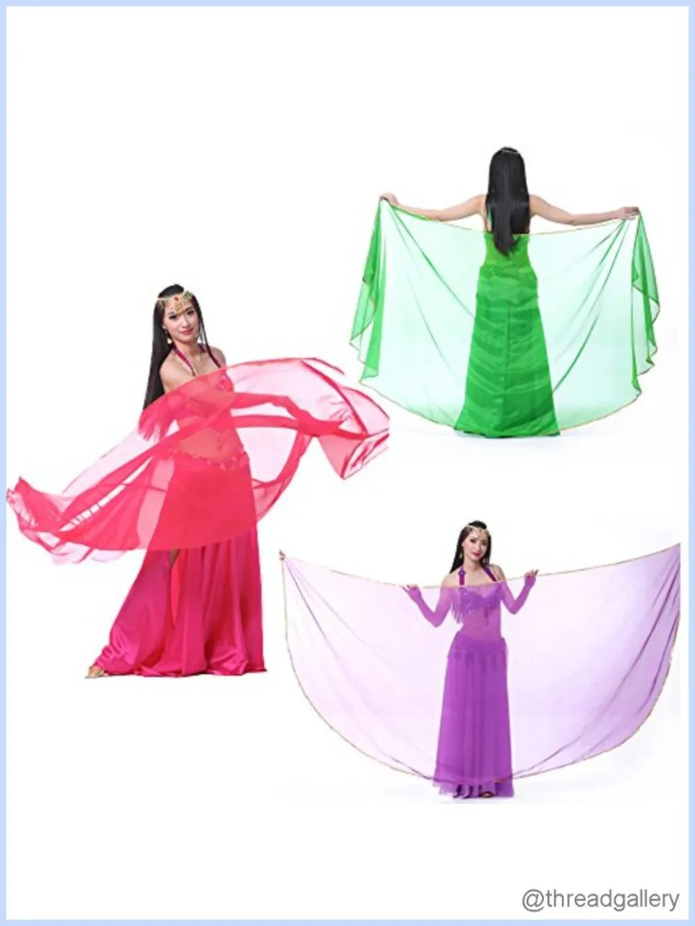 Lightweight Semicircle Chiffon Scarf Shawl Veil Belly Dance Costume Sequin Trim